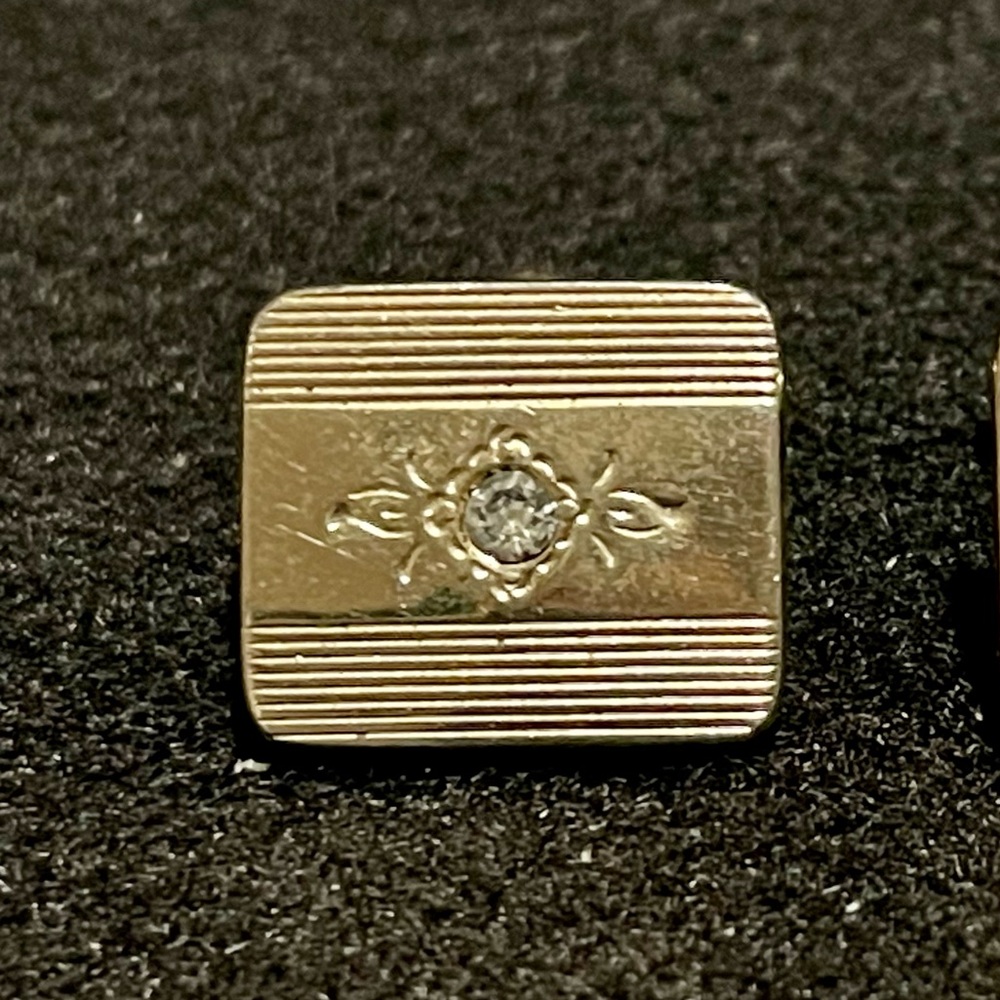 Gold Tone Cufflinks with Diamond Center